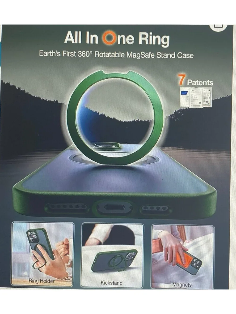 Torras Upro 360 degree Rotatable Magnetic Ring Case for iPhone 15 Pro Max Green